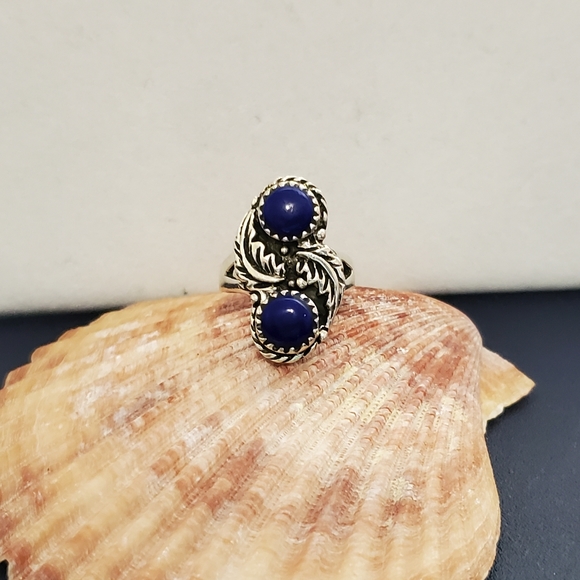 Shube sterling Southwestern Lapis Sterling Feather Swirl Ring 5 - Picture 7 of 14